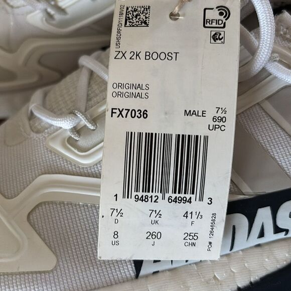 ADIDAS Shoes ZX 2K BOOST WHITE/BLUE tailgate‎ M 8 / W 9.5 Running shoes NEW - Picture 7 of 9
